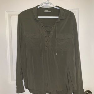 Dalia XL Green Long Sleeve Laced Front Blouse